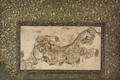 Chilins 中国のキメラの生き物がドラゴンと戦う、16 世紀。 作： Unbekannt