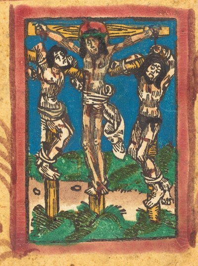 2人の盗賊の間の十字架上のキリスト、c。 14901500。 作： Unbekannt