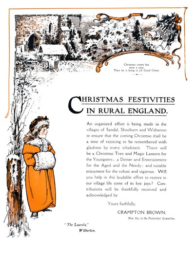 イギリスの田舎のクリスマスのお祭り、1909年。 作： Unbekannt