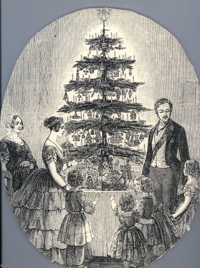 1848年のビクトリア女王、アルバート王子とその子供たち、ビクトリア女王の母親とのクリスマス 作： Unbekannt