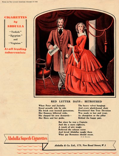 Abdullaによるタバコ-Red Letter Days：Betrothed、1938 作： Unbekannt