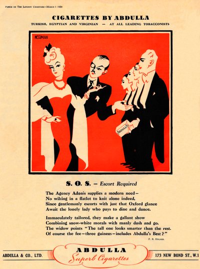 アブドゥラによるタバコ-SOS-必要なエスコート、1939 作： Unbekannt