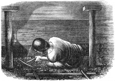 狭い鉱山で働く炭鉱夫、c1864。 作： Unbekannt