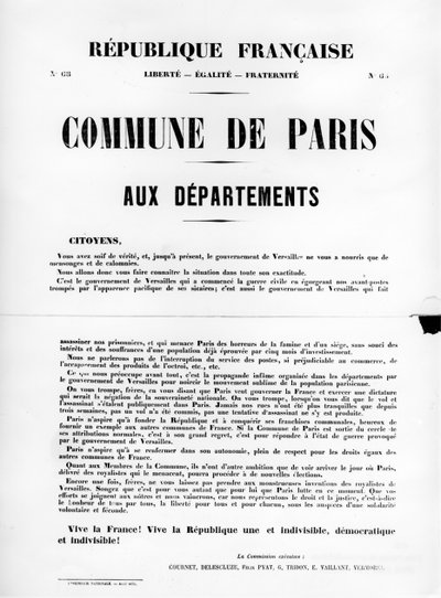 1871年5月のパリのコミューンのフランスの政治ポスターからのコミューンドパリ 作： Unbekannt