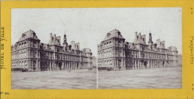 パリのコミューン（1871年）：市庁舎の風景。匿名の写真撮影。厚紙にプリント Dim.17x7 cm 作： Unbekannt