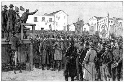 1887年、アイルランドの選挙運動計画で政府記者を守る巡査 作： Unbekannt