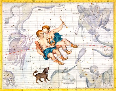 ふたご座とこいぬ座の星座、1729年 作： Unbekannt