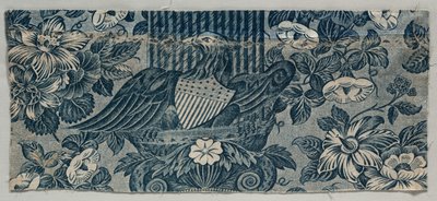 銅板プリントコットンフラグメント、アメリカンイーグル、1830年-1840年。 作： Unbekannt