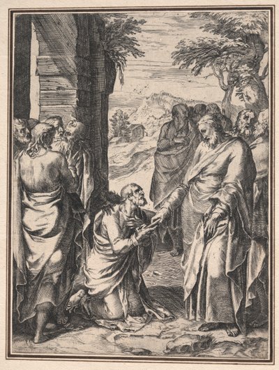 Cornelis Cortのコピー：聖ペテロに教会の鍵を与えるキリストc。 1567。 作： Unbekannt