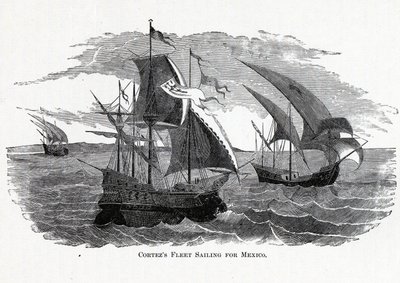 コルテス艦隊がメキシコに向けて出航、1882年 作： Unbekannt