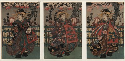 遊女、重岡、菅野、花紫。三連祭壇画。シリーズから美しき美女 作： Unbekannt