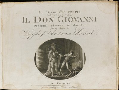 ヴォルフガング・アマデウス・モーツァルトによるオペラ「ドン・ジョヴァンニ」の楽譜の表紙、1801年。 作： Unbekannt