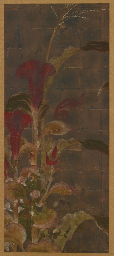 鶏頭、とうもろこし、朝顔、桃山時代、1568～1615年。 作： Unbekannt