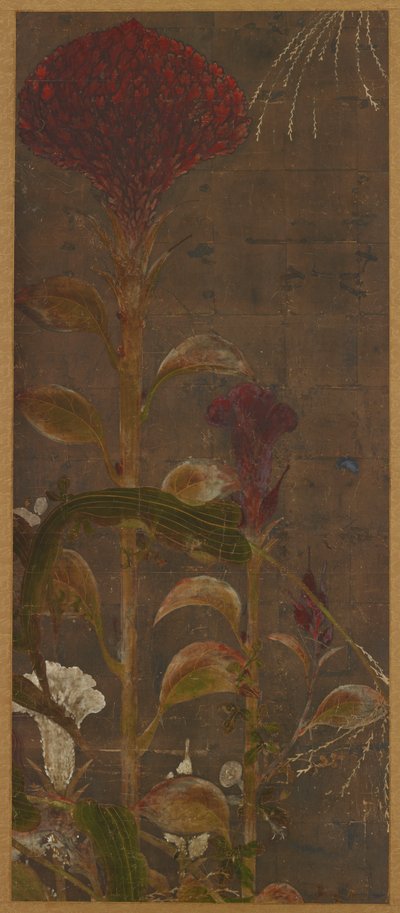 鶏頭、とうもろこし、朝顔、桃山時代、1568～1615年。 作： Unbekannt