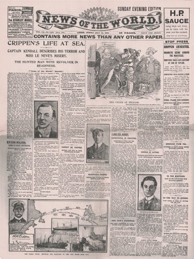 Crippens Life at Sea、1910年7月31日、世界のニュースのフロントページ。 作： Unbekannt