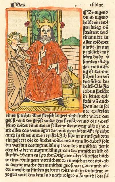 左に聖母が立っている玉座に戴冠した男、c。 1479年。 作： Unbekannt