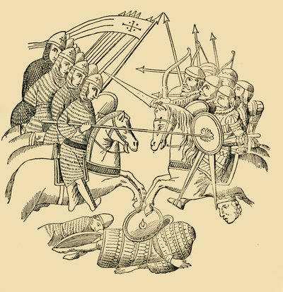 戦闘中の十字軍とサラセン人、c1930。 作： Unbekannt