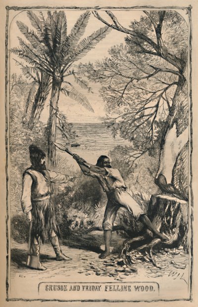 クルーソーと金曜日の伐採木材、c1870 作： Unbekannt