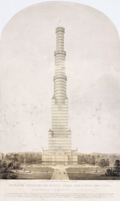 Crystal Palace, Post-Great Exhibition クリスタル・パレスを1000フィートの高さのタワーに変えるためのデザイン 作： Unbekannt