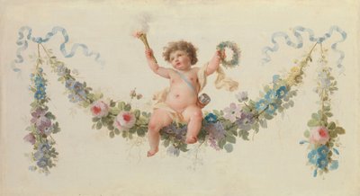 花輪に座るキューピッド、1770～90年。 作： Unbekannt