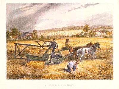 Cyrus McCormicksは、1833年に特許を取得した1834年、c1851の刈取機です。 作： Unbekannt
