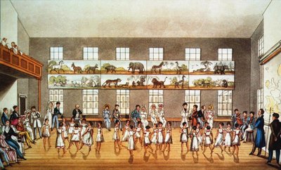 ロバート・オーウェン財団でのダンスレッスン ニュー・ラナーク 1823年 作： Unbekannt