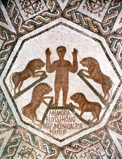 ライオンデンのダニエル、チュニジアボルジエルロウディのローマ時代のモザイク、紀元5世紀 作： Unbekannt