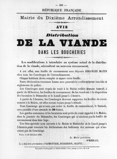 1871年5月のパリコミューンのフランスの政治ポスターからのデラヴィアンデ 作： Unbekannt