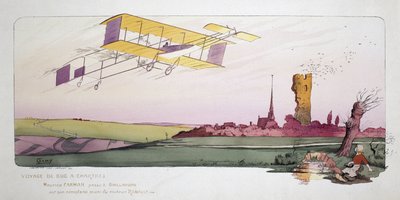 初期の航空：ルノーエンジンを搭載した複葉機でレースに参加するモーリス・ファルマン（1878-1964）（1910年頃 作： Unbekannt