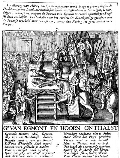 1568年のオランダのスペイン専制政治中のブリュッセルでのエグモント伯爵とホールンの斬首 作： Unbekannt
