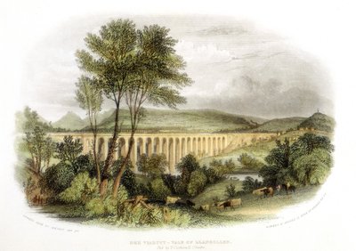 シュヴァルズベリー、ウェールズ、チェスター鉄道のディーヴァイアダクト、ランゴレンの谷c1848 作： Unbekannt
