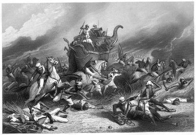 1858年4月1日、ローズ将軍によるジャンシ前のペイシュワス軍の敗北、1860年 作： Unbekannt