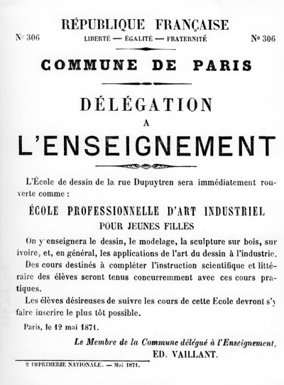 1871年5月のパリのコミューンのフランスの政治ポスターからの代表団、LEnseignement 作： Unbekannt