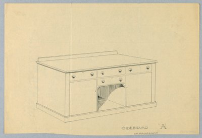 マホガニーのサイドボードAのデザイン、1900-05年 作： Unbekannt