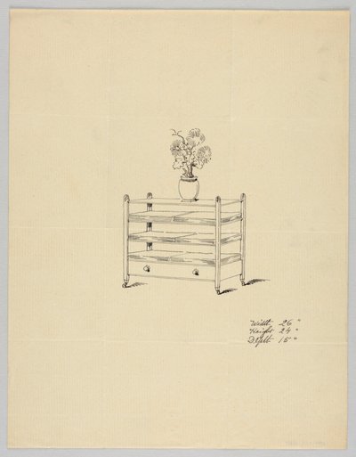 花瓶と花のある三段テーブルのデザイン 1900-05 作： Unbekannt