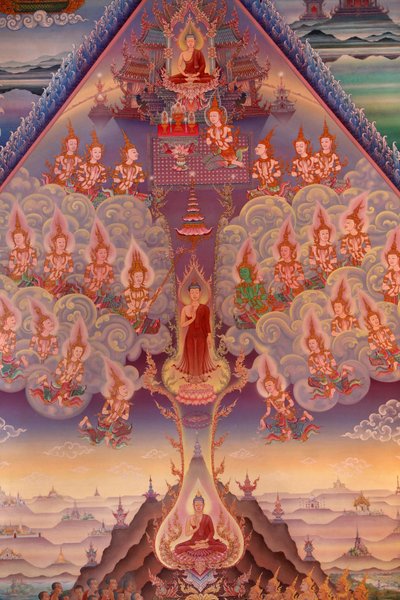 グラン・ブルターニュ地方ウィンブルドンにあるブッダパディパ寺院のウポサタ（祠堂）の壁画の詳細 作： Unbekannt