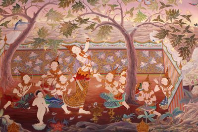 グラン・ブルターニュ地方ウィンブルドンにあるブッダパディパ寺院のウポサタ（祠堂）の壁画の詳細 作： Unbekannt