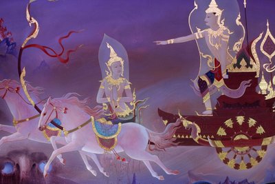 グラン・ブルターニュ地方ウィンブルドンにあるブッダパディパ寺院のウポサタ（祠堂）の壁画の詳細 作： Unbekannt