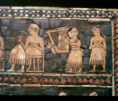 シュメールのハープ奏者と定規を示すウルの標準の詳細、紀元前 2600 ～ 2400 年頃 作： Unbekannt