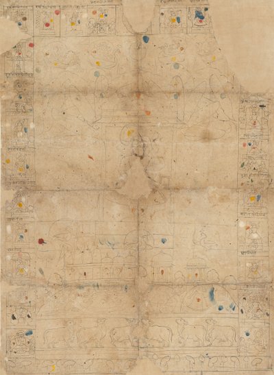 秋の満月「シャラッド・プルニマ」を描いたピチャワイの図 19世紀半ば 作： Unbekannt