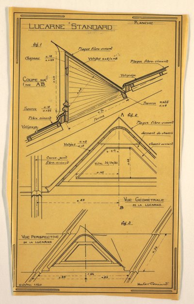 図面、ヘクトール・ギマールが設計した大衆住宅の設計、天窓の建設、1920年10月 作： Unbekannt