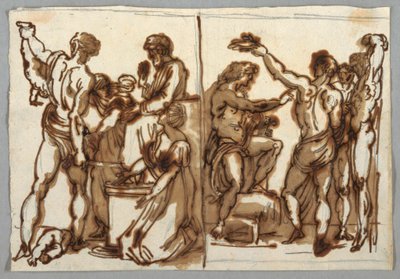 ドローイング、ソロモンの裁き; MarsyasのFlaying、ca。 1820年 作： Unbekannt