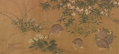 カモ、花、ウズラ、明代、1368～1644年。 作： Unbekannt
