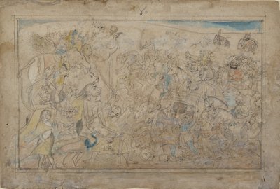 ドゥルガー、カーリー、5人のマトリカが、悪魔シュンバのダイティア軍と戦う...1780年頃 作： Unbekannt