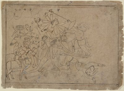 ドゥルガー、カーリー、マトリカが悪魔のラクタビジャと戦う: デヴィ マハトミヤのシーン 1780年。 作： Unbekannt