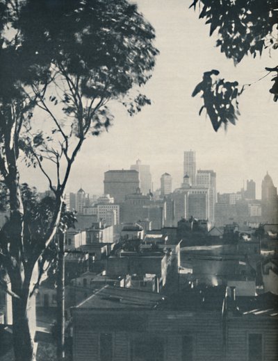 コンクリートの巨人の影にある家庭的な木材の住居、c1935 作： Unbekannt