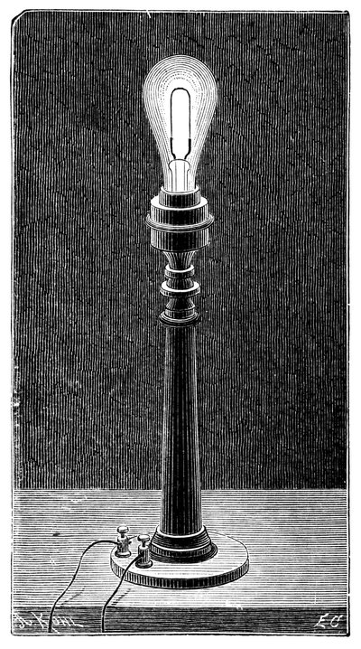 エジソンズの白熱電球、テーブルランプのフィッティング、1891年 作： Unbekannt