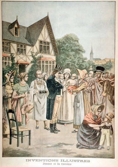 Edward Jenner 1749-1823 イギリスの医師、子供に牛痘血清の予防接種、1901 年 作： Unbekannt