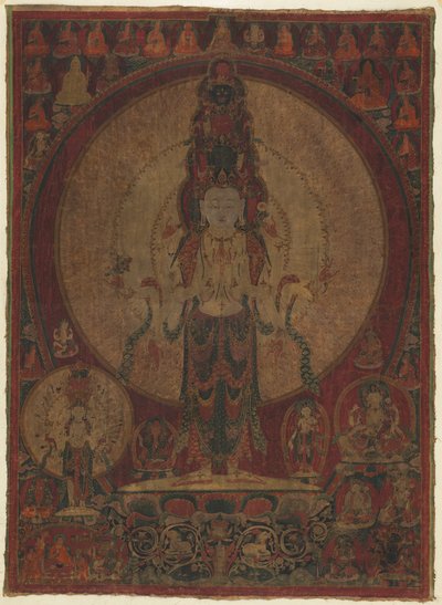 慈悲深いアヴァロキテシュヴァーラの十一頭の千腕の菩薩、c。 1500。 作： Unbekannt