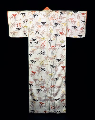 刺繍入り白サテンレディース着物、日本人、江戸時代、1600〜1867年 作： Unbekannt